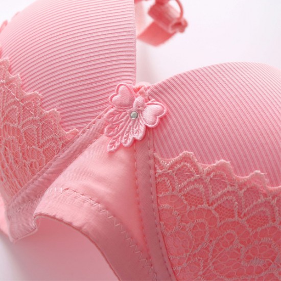 Mesh Lace Light Lined Full Coverage Push Up Women Bra - Pink |image