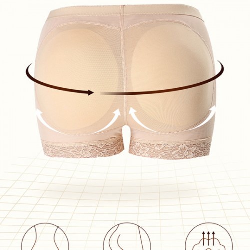 Lace High Waist Butt Padding Hip Lifting Panties Shapewear - Cream |image