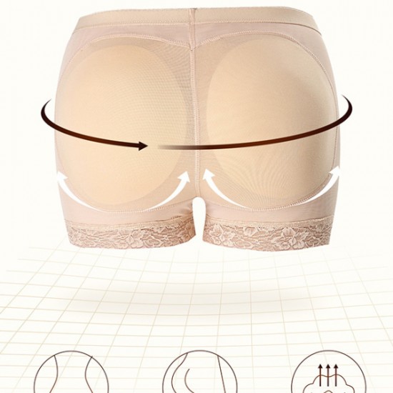 Lace High Waist Butt Padding Hip Lifting Panties Shapewear - Cream |image