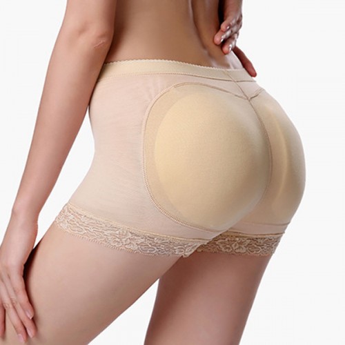 Lace High Waist Butt Padding Hip Lifting Panties Shapewear - Cream |image