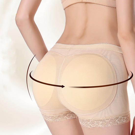Lace High Waist Butt Padding Hip Lifting Panties Shapewear - Cream |image