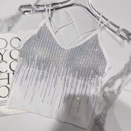 Rhinestone Diamond Tank Top Bustier Vest Crop Women Bra - White |image
