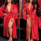 Explosive Style Long Bathrobe Robe Nightgown Lingerie Nightdress - Red |image
