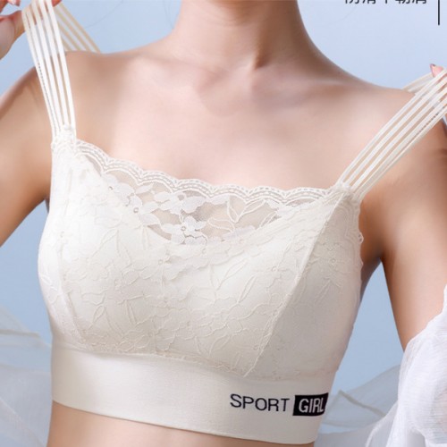 Beautiful Back Lace Sports Thin Mold Cup Women Bra - White |image