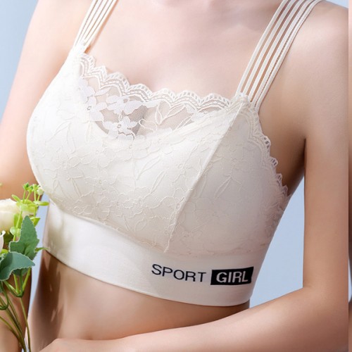 Beautiful Back Lace Sports Thin Mold Cup Women Bra - White |image
