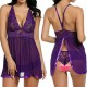 Elegant Transparent Lace Mesh Halter Neck Mini Nightwear - Purple |image
