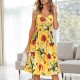 Big Hem Florals Print Sling Women Midi Dress - Yellow |image
