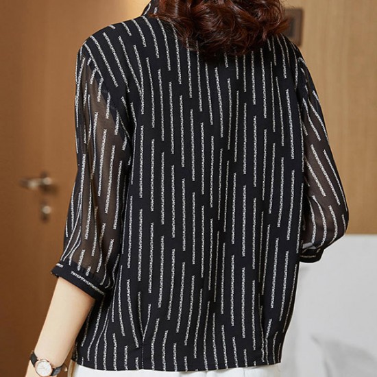 Trendy Button Closure Polo Collar Women Tops - Black |image