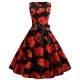 Floral Printed Vintage Striped A-line Pleated Swing Midi Party Dress - Red |image
