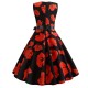 Floral Printed Vintage Striped A-line Pleated Swing Midi Party Dress - Red |image
