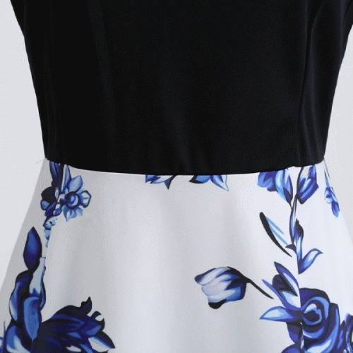 Elegant Vintage With Belt Floral Printed Sleeveless Party Midi Dress - White |image