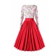 Elegant Floral Round Neck Long Sleeve Pseudo Button Maxi Dress - Red |image