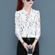 Fashion Lapel Spliced Lace Up Bow Printed Blouse Women Tops - White |image