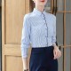 Cardigan Slimming Stripes Button Up long Sleeve Women Shirts - Light Blue |image