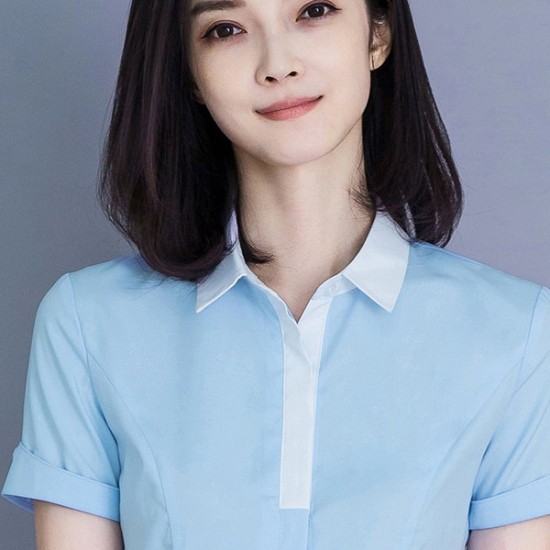 Elegant Plain Cardigan Slim Button Up Short Sleeve Women Tops - Light Blue |image