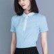 Elegant Plain Cardigan Slim Button Up Short Sleeve Women Tops - Light Blue |image