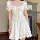 Elegant Bow A-line Fairy Lolita Square Neck Women Midi Dress - White |image