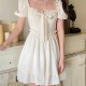 Elegant Bow A-line Fairy Lolita Square Neck Women Midi Dress - White |image