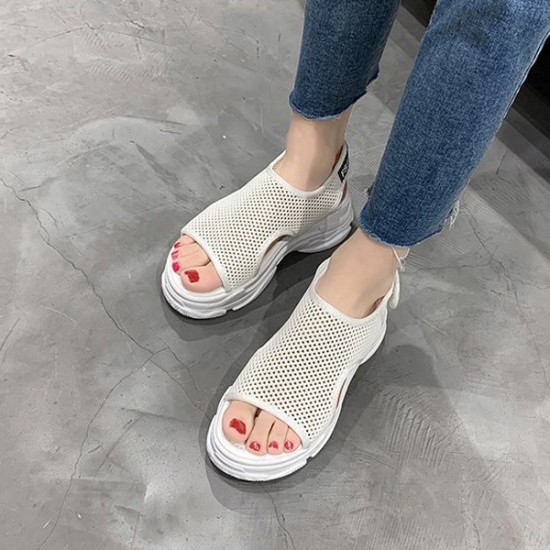 Showing image for Mesh Cut Out Detail Open Toe Sport Velcro Women Sandals - Cream Mesh Cut Out Detail Open Toe Sport Velcro Women Sandals - Cream |image