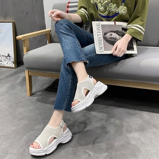 Showing image for Mesh Cut Out Detail Open Toe Sport Velcro Women Sandals - Cream Mesh Cut Out Detail Open Toe Sport Velcro Women Sandals - Cream |image