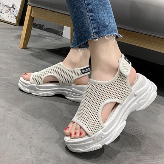 Showing image for Mesh Cut Out Detail Open Toe Sport Velcro Women Sandals - Cream Mesh Cut Out Detail Open Toe Sport Velcro Women Sandals - Cream |image