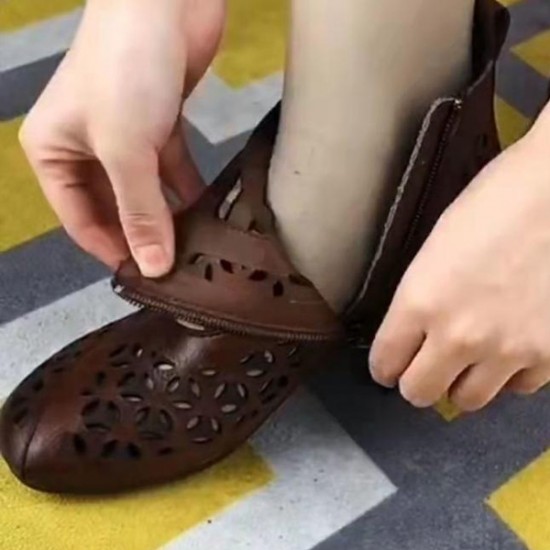 Breathable Thick Heel Non-slip Hollows Cross Straps Casual Shoes - Brown |image