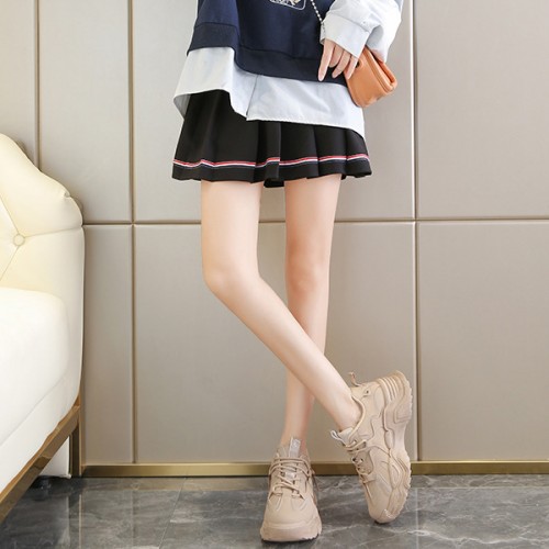 Trendy Thick Sole Low Cut Round Head Lace Up Sports Sneakers - Beige |image