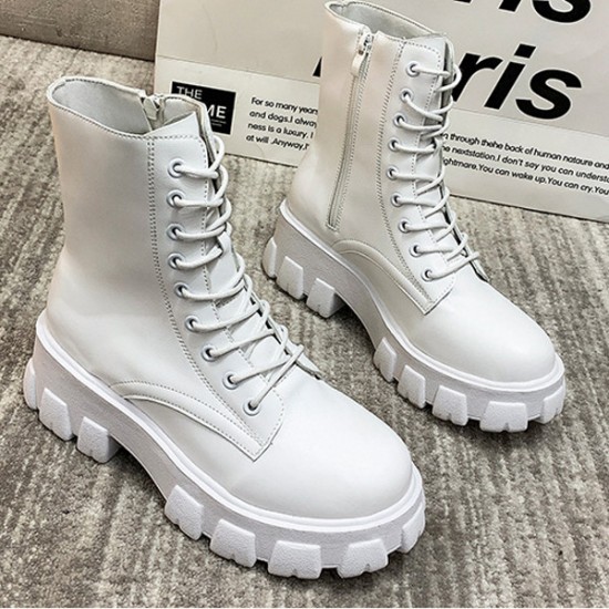 showing image for Trendy Lace-up Thick Soled Chunky Side Zipper High Top Boots - White Trendy Lace-up Thick Soled Chunky Side Zipper High Top Boots - White |image
