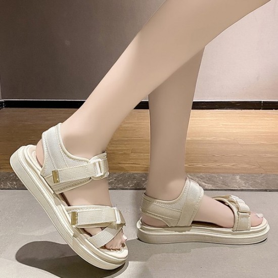 Showing image for Sports Style Cross Straps Flat Soft Sole Round Head Velcro Sandals - Cream Sports Style Cross Straps Flat Soft Sole Round Head Velcro Sandals - Cream |image