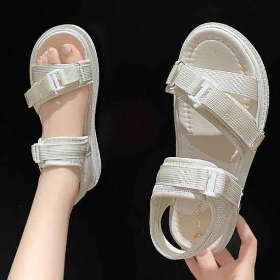 Showing image for Sports Style Cross Straps Flat Soft Sole Round Head Velcro Sandals - Cream Sports Style Cross Straps Flat Soft Sole Round Head Velcro Sandals - Cream |image