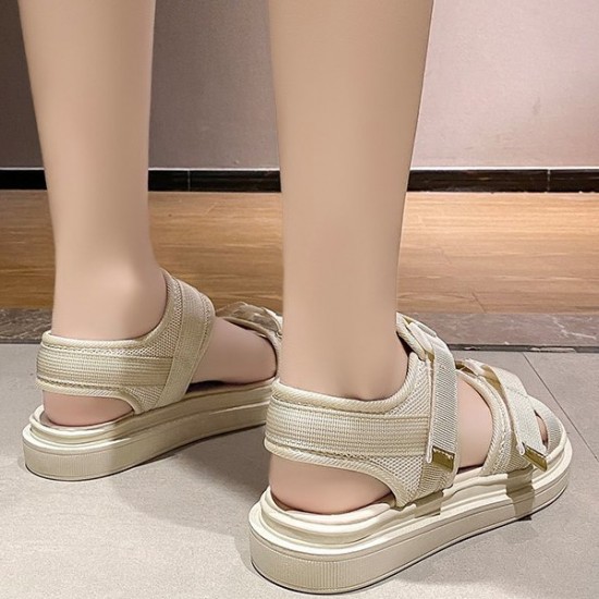 Showing image for Sports Style Cross Straps Flat Soft Sole Round Head Velcro Sandals - Cream Sports Style Cross Straps Flat Soft Sole Round Head Velcro Sandals - Cream |image