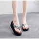 Bohemian Style Flip Flops Floral Wedge Women Slippers - Green