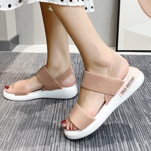 Fairy Style Elastic Strappy Open Toe Women Sports Sandals - Pink |image
