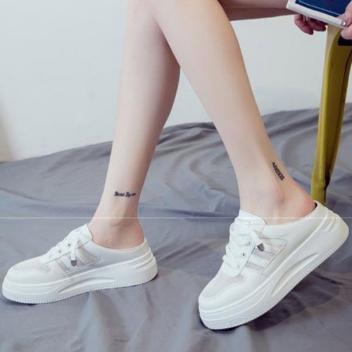 Light Open Heels Slip On Flat Canvas Laces Women Sneakers - White |image