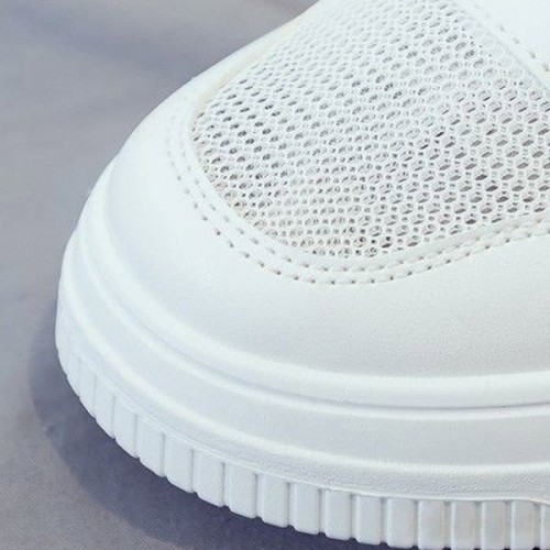 Light Open Heels Slip On Flat Canvas Laces Women Sneakers - White |image