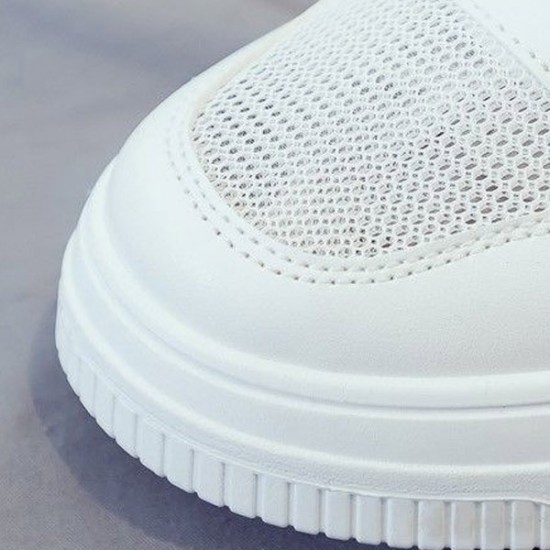 Light Open Heels Slip On Flat Canvas Laces Women Sneakers - White |image