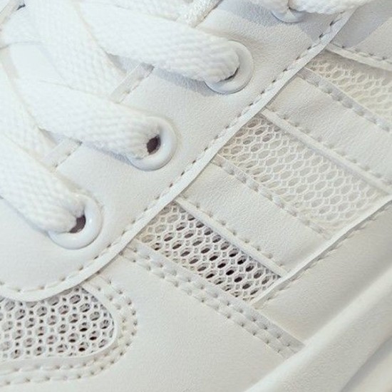 Light Open Heels Slip On Flat Canvas Laces Women Sneakers - White |image