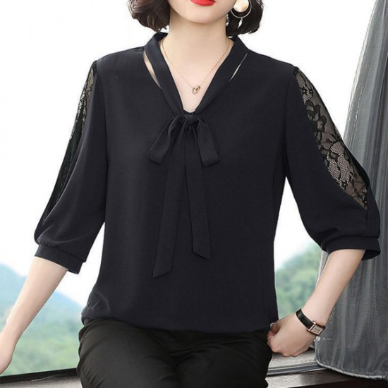 Showing images for Korean Style V Neck Lace Bottoming Sleeve Loose Bowknot Women Tops - Black Korean Style V Neck Lace Bottoming Sleeve Loose Bowknot Women Tops - Black |image