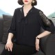 Korean Style V Neck Lace Bottoming Sleeve Loose Bowknot Women Tops - Black |image