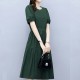 Soft Round Neck Tie Knot Women Mid Length A Line Midi Dress - Green |image