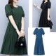 Soft Round Neck Tie Knot Women Mid Length A Line Midi Dress - Green |image