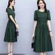 Soft Round Neck Tie Knot Women Mid Length A Line Midi Dress - Green