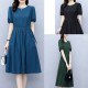 Soft Round Neck Tie Knot Women Mid Length A Line Midi Dress - Blue |image