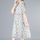 Elegant Loose Pullover Trumpet Sleeve Round Neck Floral Midi Dress - White |image