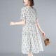 Elegant Loose Pullover Trumpet Sleeve Round Neck Floral Midi Dress - White |image