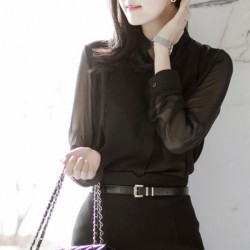 Casual See Through Blouse Long Sleeve Transparent Women Tops - Black