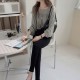 Leisure Style Square Collar Spaghetti Long Puff Sleeves Blouse Women Top - Grey |image