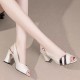 Fish Mouth Strap Design Buckle Closure Squire Heel Sandals - Cream |image