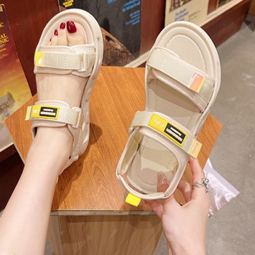 Comfortable Non Slip Soft Bottom Sports Velcro Closure Sandals - Cream |image