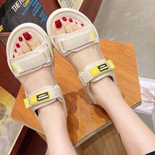 Comfortable Non Slip Soft Bottom Sports Velcro Closure Sandals - Cream |image